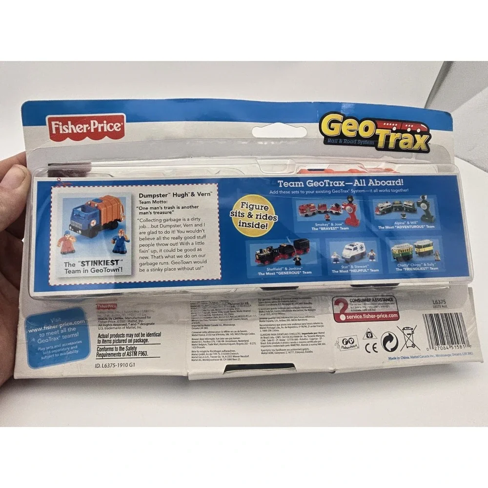 Fisher-Price GEOTRAX Train Trash Truck Vehicle STINKIEST TEAM Dumpster Hugh Vern